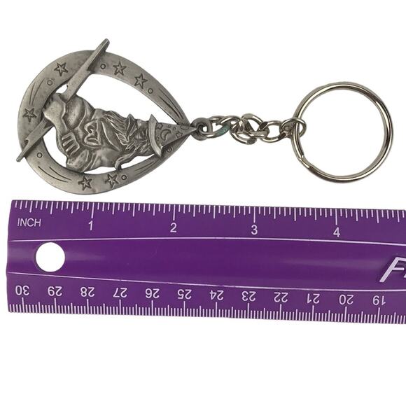 Wizard Lightning Bolt Keychain Pewter Look Cutout Key Ring Stars Moon - Picture 5 of 5